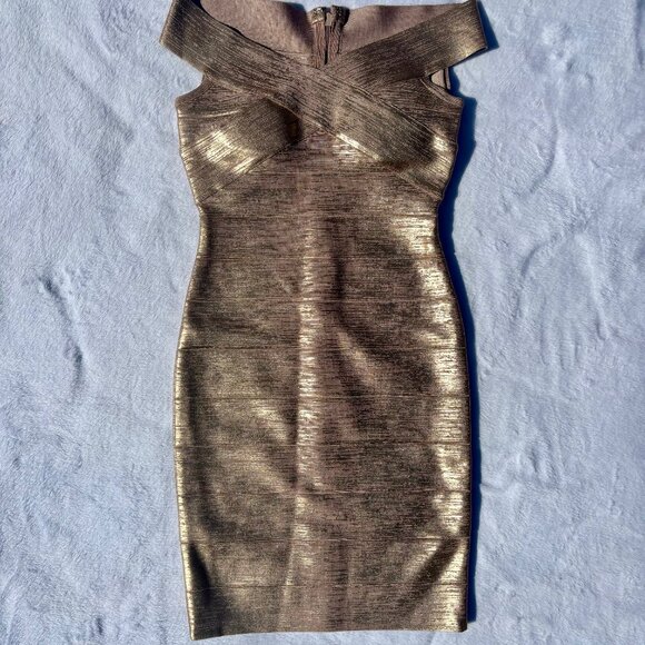 slim fit dress slacks THE METALLIC SOPHIE DRESS – HERVÉ LÉGER main image 0